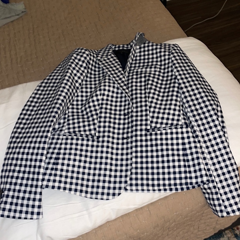 J Crew Navy Gingham Blazer